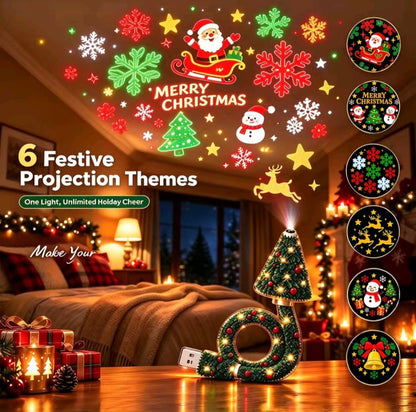 Christmas Tree Projector Light – 6 Festive Scenes, USB Powered